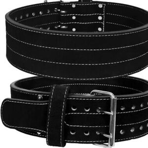 Men’s Black Leather Weightlifting Belt with Contrast Stitching
